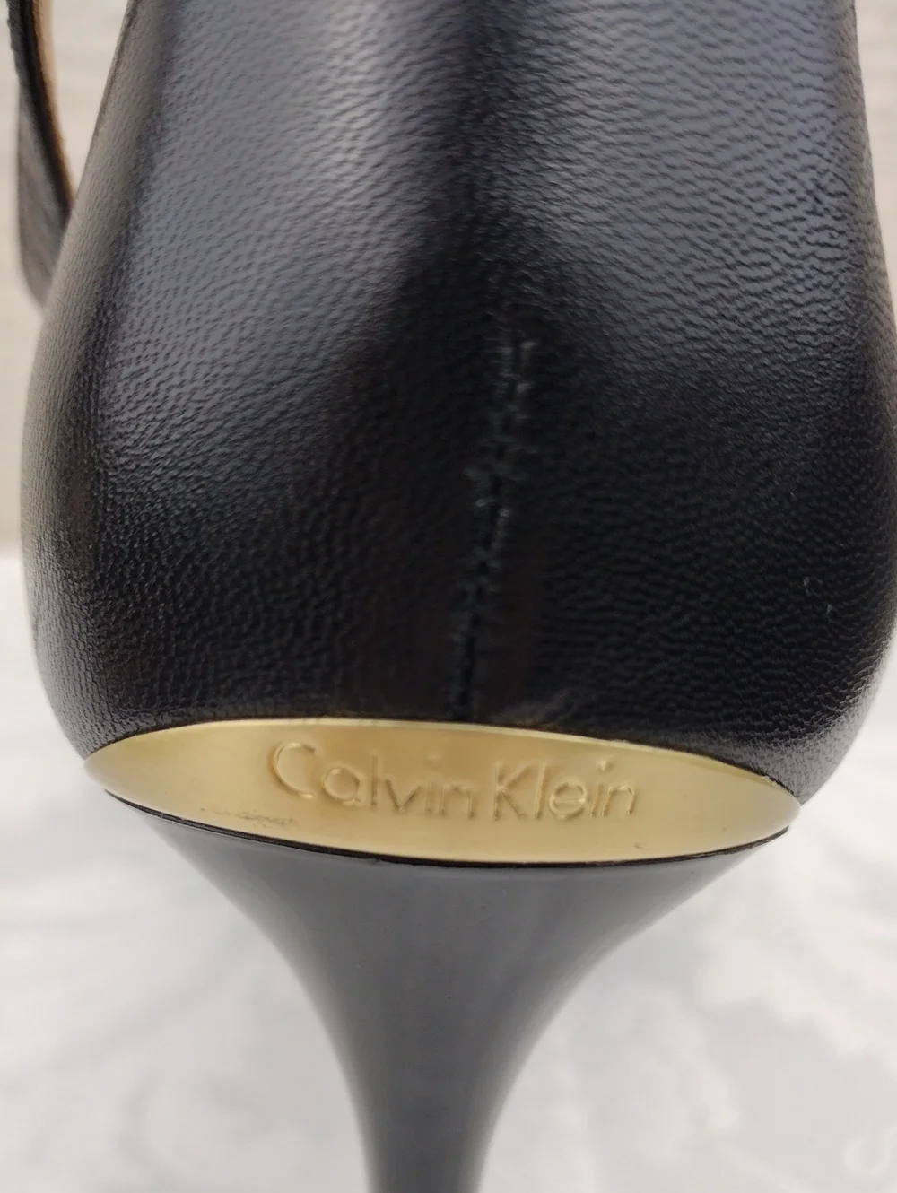 Calvin Klein Gildana Black Leather Asymmetrical Cross Strap Point Toe Heel Shoe